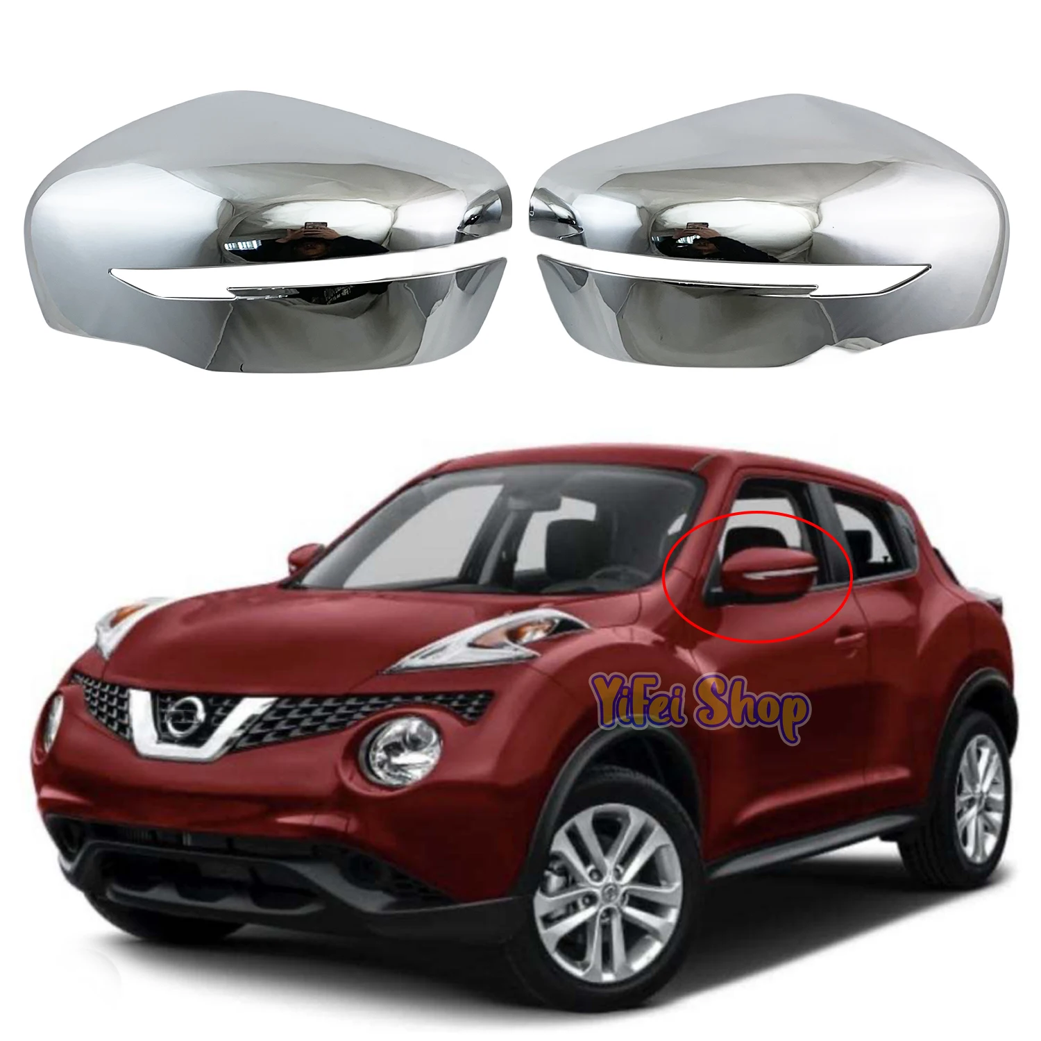 2PCS Car Chrome Rearview Accessories Plated Door Mirror Cover Trim Paste Style For Nissan Juke 2014 2015 2016 2017