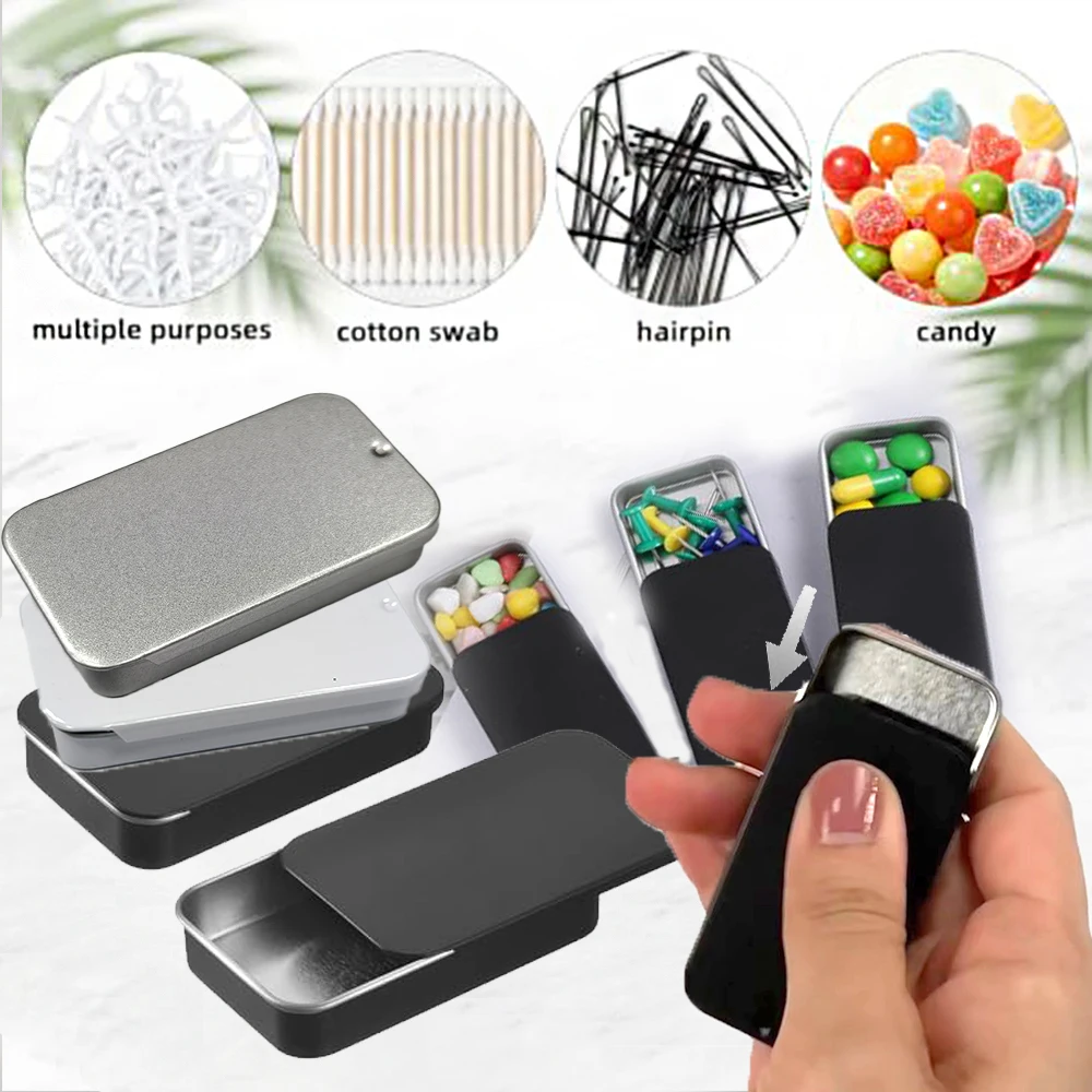 1-10pc Tinplate Box Slide Lid Push Pull Box Rectangular Empty Mini Tin Box Home Storage Organizer for Coin Jewelry Candy Pill Ca
