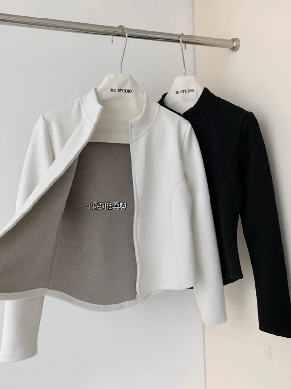 

Autumn Winter Spor Slim Fit Hoodie Women's Thiened Warm Double Zipper Stand Collar Velvet Outerwear Layering Fce irt