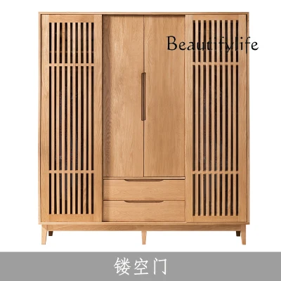 

Solid wood wardrobe cherry wood sliding door louver wardrobe Japanese log sliding door cabinet red oak furniture