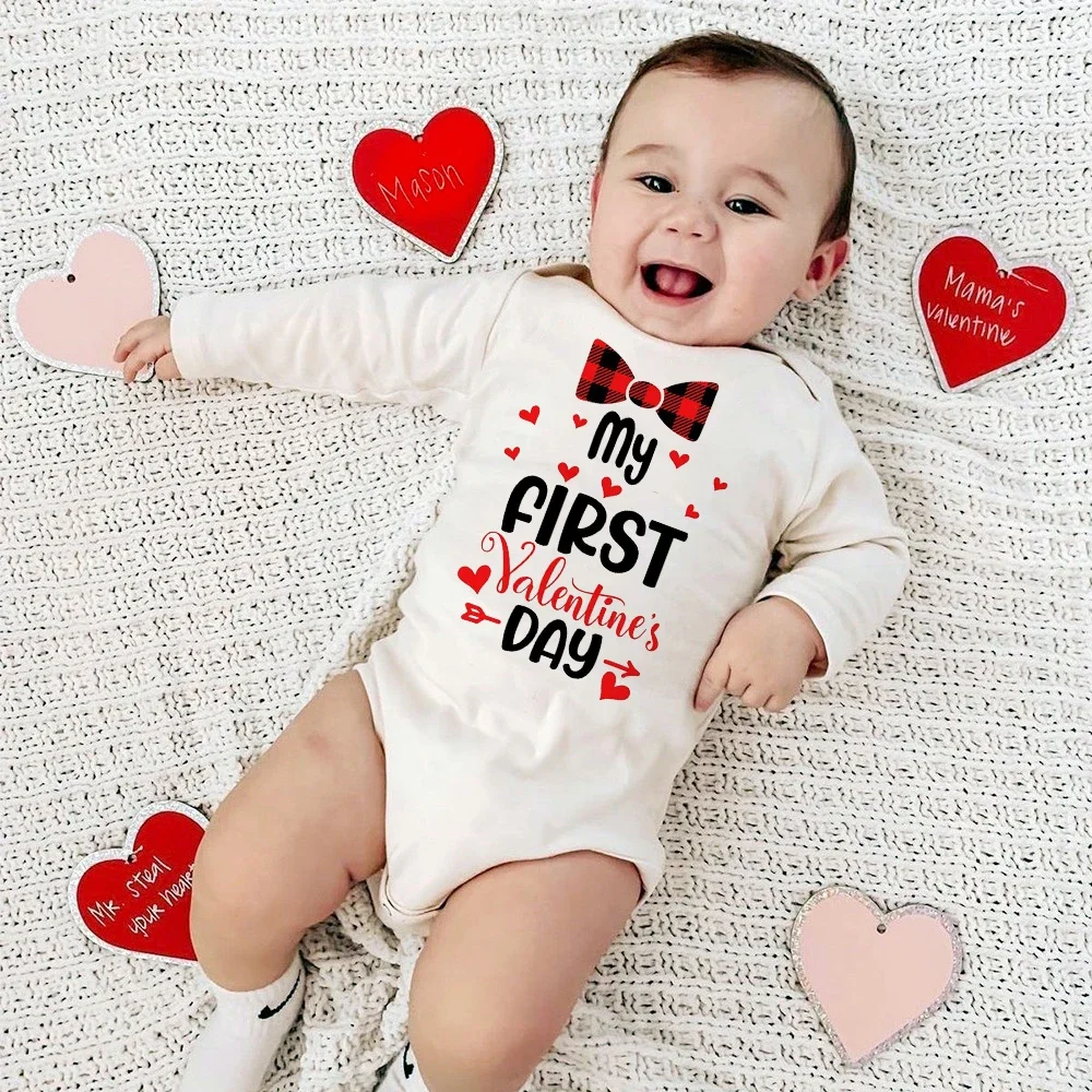 My First Valentine Baby Bodysuit Clothes Infant Long Sleeve Romper Jumpsuit Girls Boys Playsuit Newborn Valentine's Party Outfit