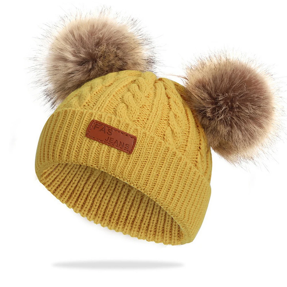 New Double Fur Pompom Beanie Hats for Women Warm Fashion Knitted Caps Outdoor Windproof Winter Hat High Quality Ski Sports Cap