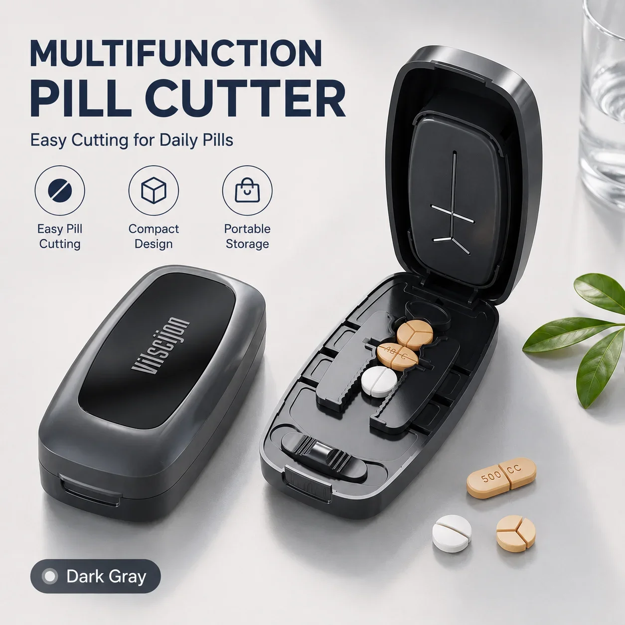 Multifunctional Pill Cutter Portable Pill Splitter 1/2 1/3 1/4 Tablet Divider Hidden Blade Medicine Storage Box Travel Pill Case