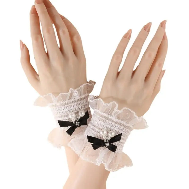 652f-ホワイトレースリストバンド調節可能なスリーブレット簡単に着用できる毎日の服装エンハンサー女性のための