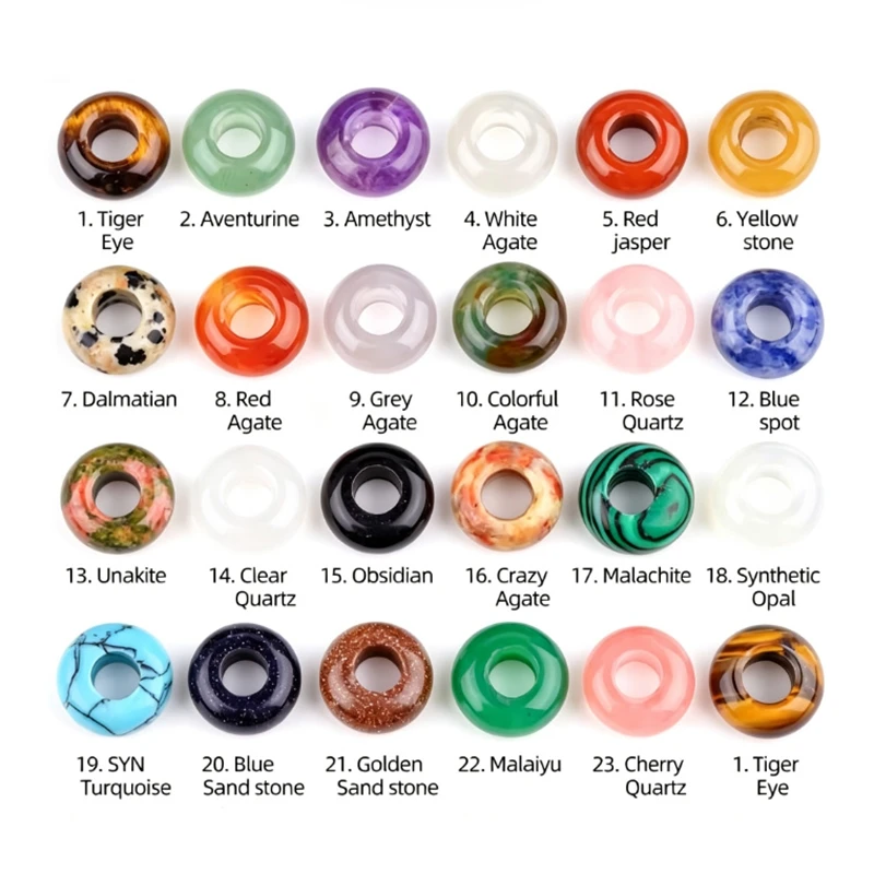 10 Pcs Natural Agate Obsidian Quartz Tiger Eye Large Hole Rondelle Spacer Beads 10x4mm for DIY Jewelry Making Bracelet Necklaces