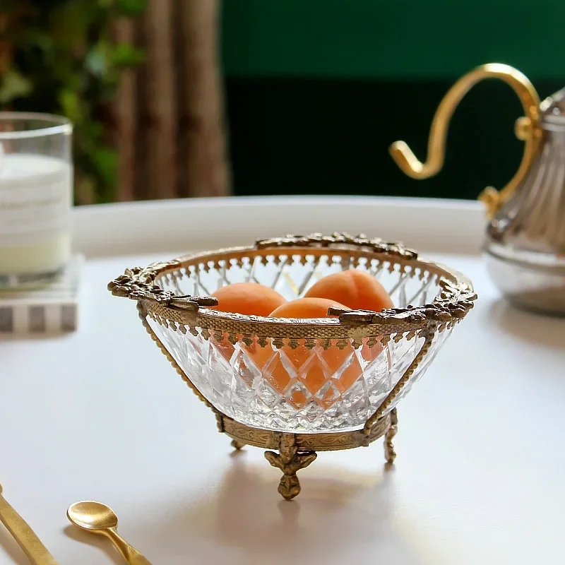 North European Brass Glass Living Room Dried Fruit Trinkets Jewelry Key Storage Tray Bowl Creative Ornaments