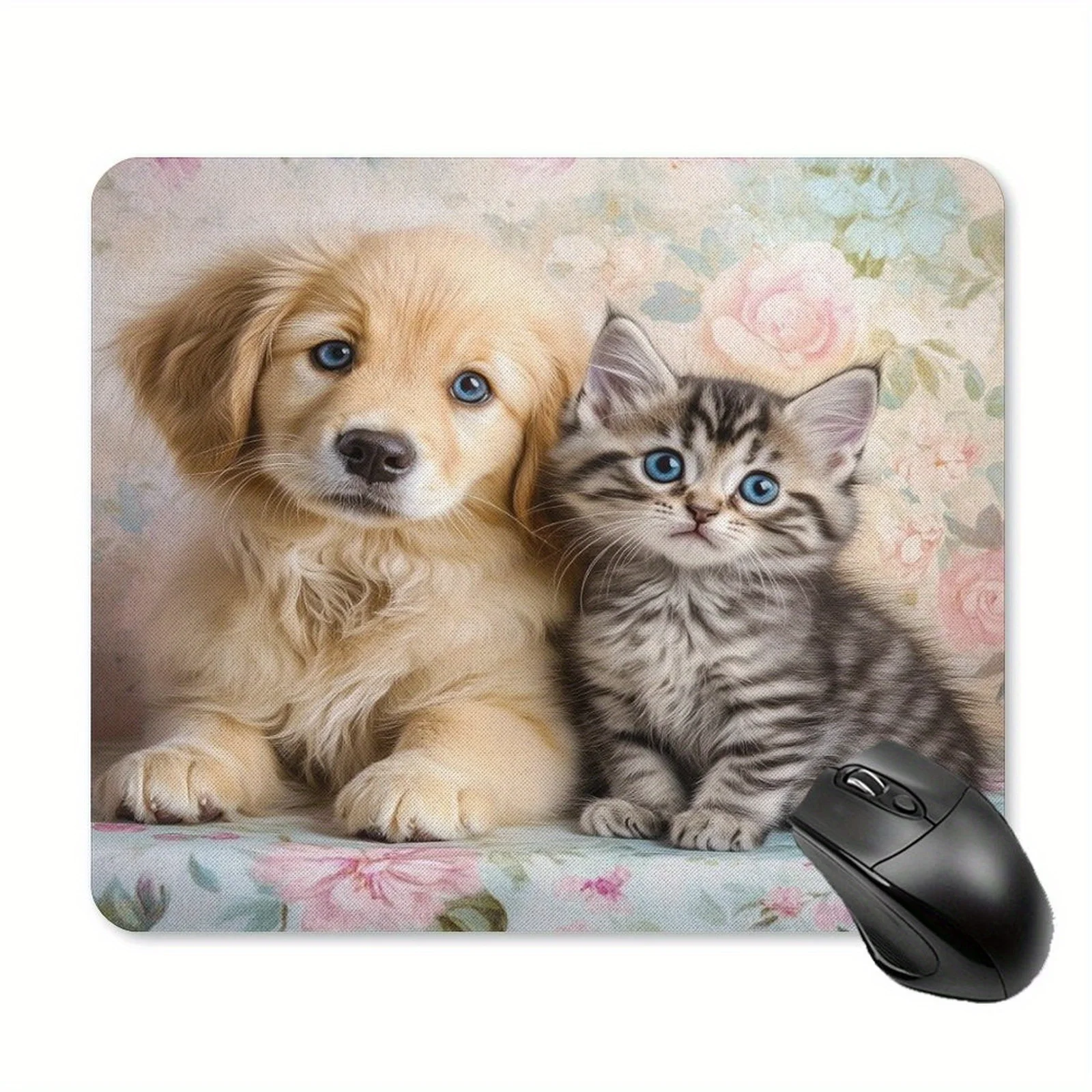 Cute dog and kitten mouse pad is designed with an anti-slip rubber base and a smooth surface. It is small in size for office use
