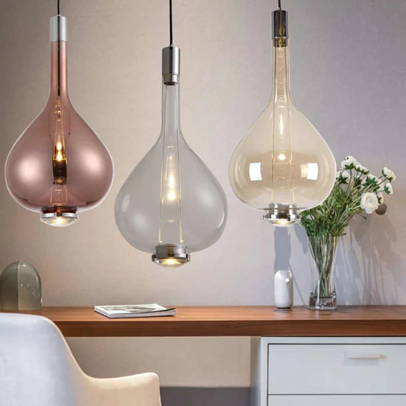 Postmodern Pendant Light Indoor rose gold lamp Glass Lampshade Led Kitchen Island Light Color Decor Bedroom glass Pendant Light