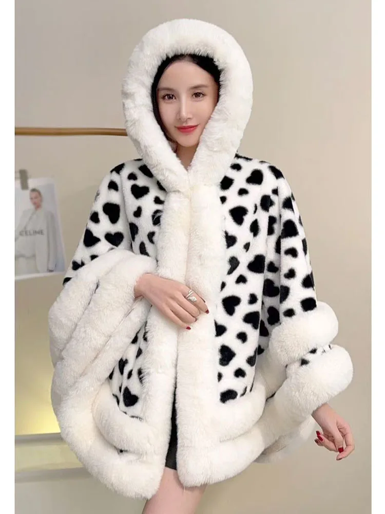 ZADORIN Luxury Thick Warm Hooded White Faux Fur Coat Woman Winter Clothes Fur Cape Mid Long Fur Shawl Cardigan Cloak Outerwears