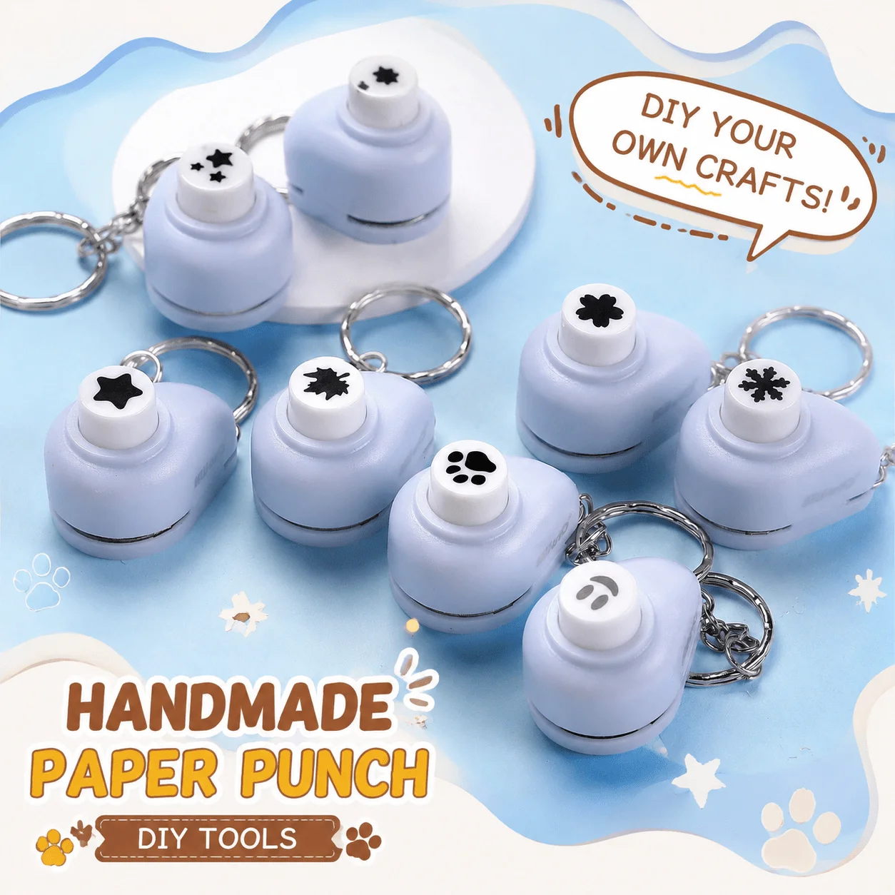 Mini Pattern Paper Puncher with Keychain Portable DIY Craft Punch Tool for Scrapbooking Journal Photo Card Making Handmade