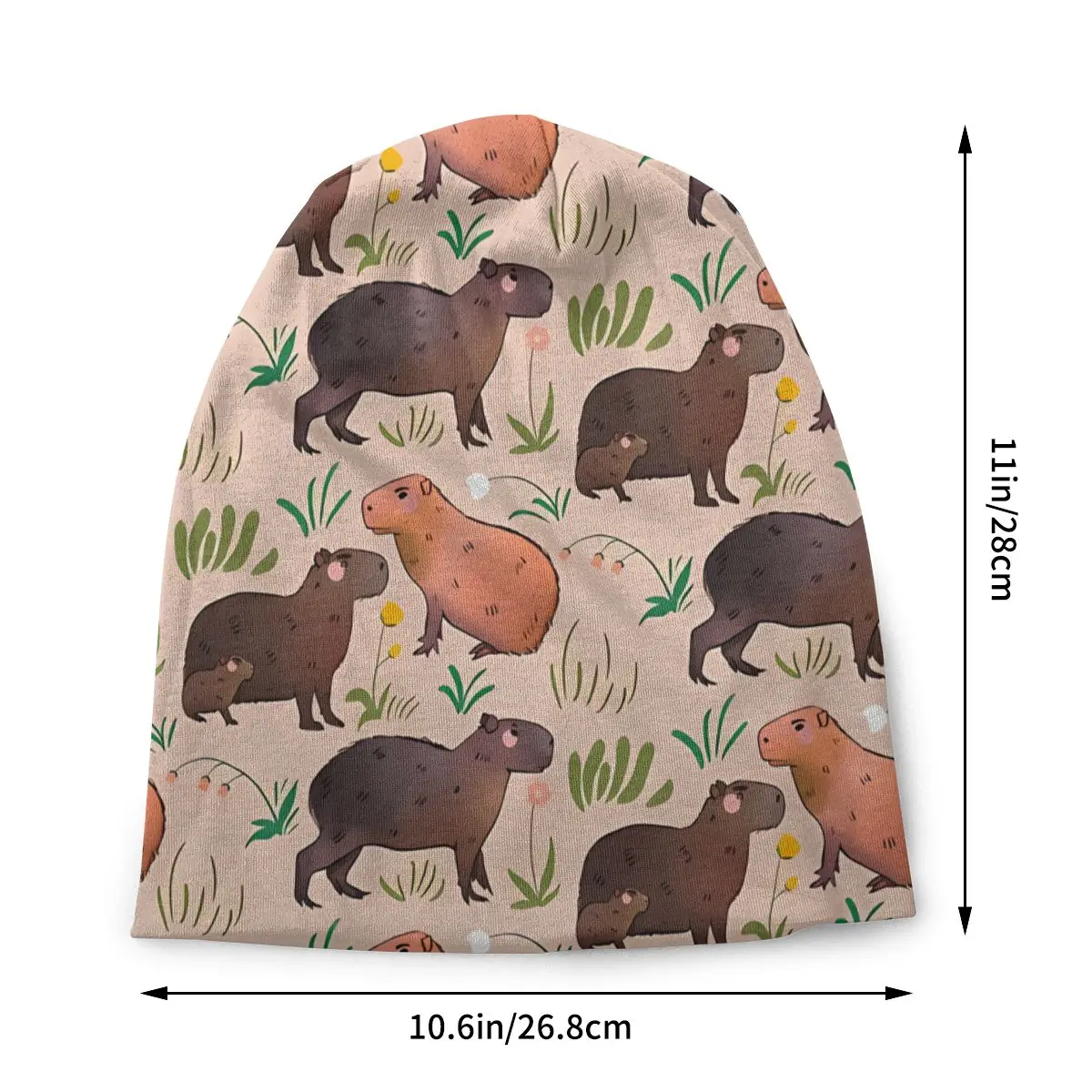 Cute Green And Brown Animal Illustration Pattern Capybara Unisex Bonnet Thin Running Skullies Beanies For Men Women