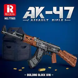 Reobrix 77005 AK-47 Assault Rifle Model Military Weaponn Series DIY Small Particle Toys Building Blocks Gift For Boy 1366Pcs