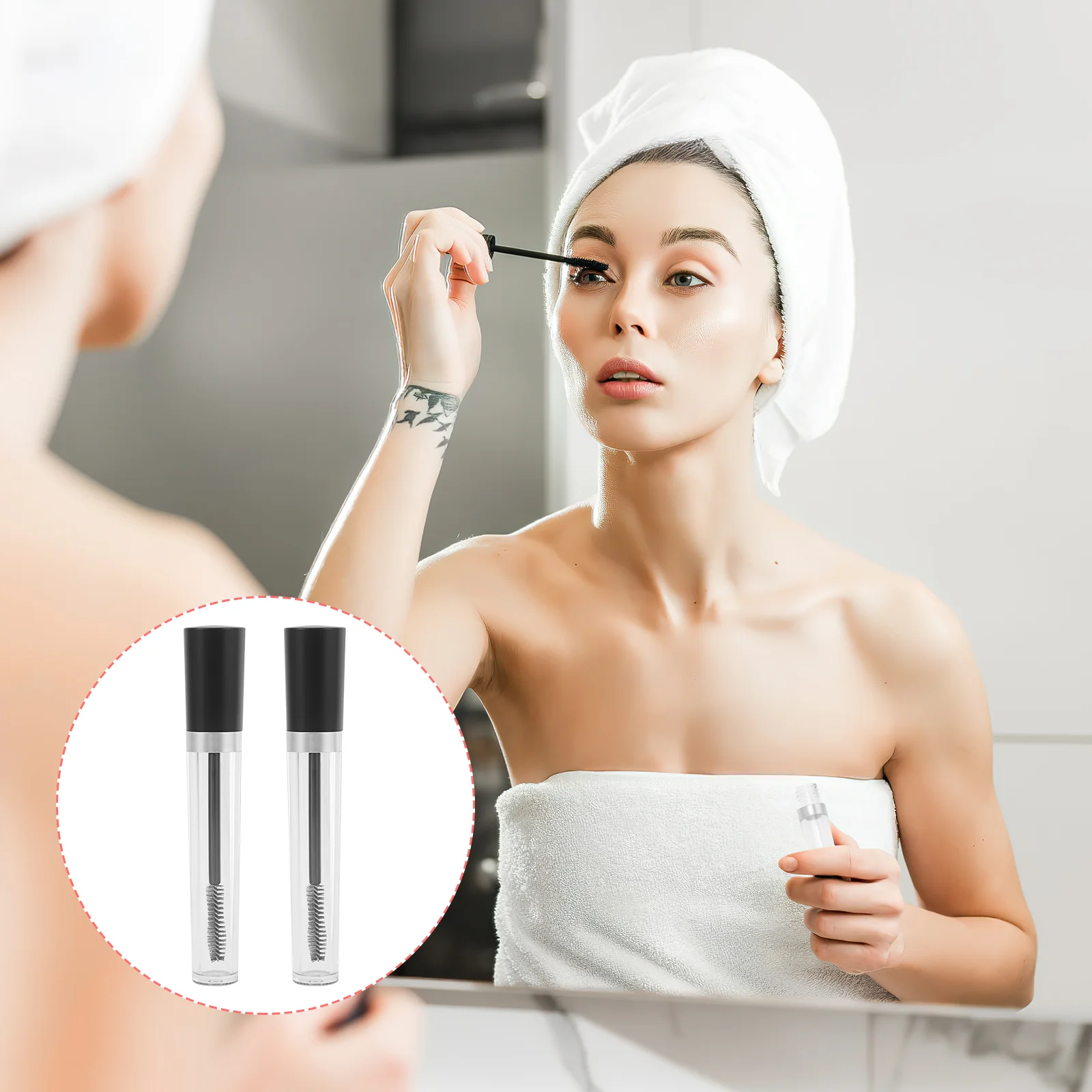 2 set di tubi vuoti per mascara, imbuto per volume fai da te e bacchetta, piccolo contenitore per trucco per bottiglia di crema per ciglia con imbuti