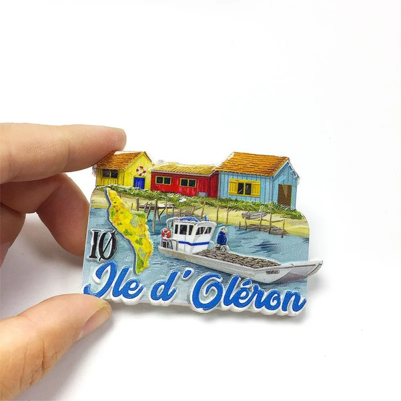 

3D Resin Fridge Magnet Ile d'Oleron Coastal Houses & Fishing Boat Aimants Frigo Home Decor Room Decoration Magnets for Fridge