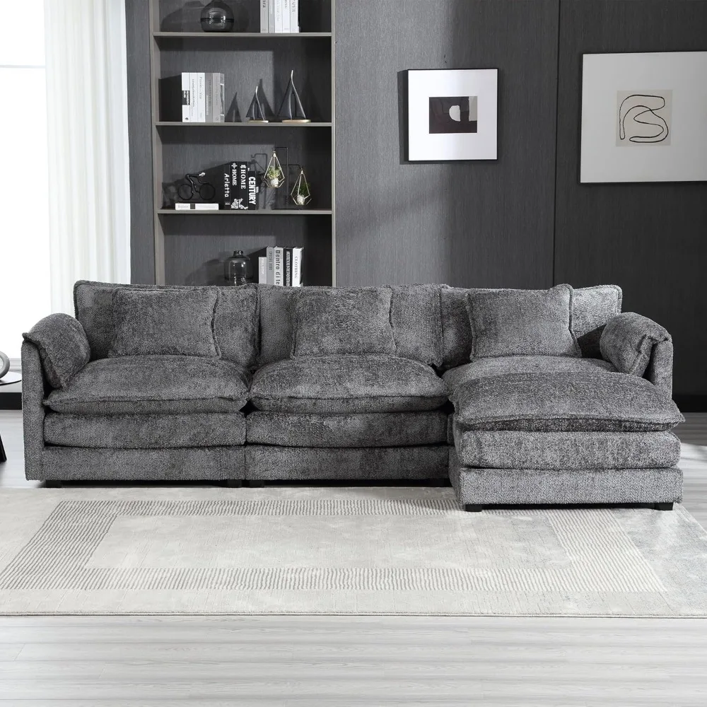 Sectionele Bank Bank Voor Woonkamer, Moderne Chenille L-Vormige Bank, Modulaire Sofa Slaper Met Beweegbaar Ottoman & Traagschuim