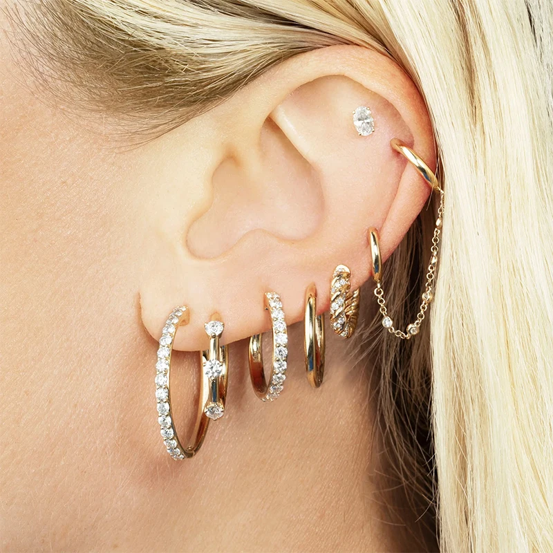 HIMEISANG Copper Gold Plated Hoop Earrings for Women Vintage Piercing CZ Cubic Zirconia Hoops Huggie Earrings Jewelry Wholesale