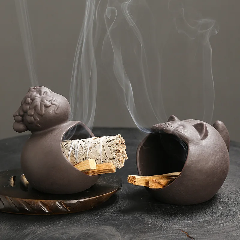 Peruvian Sacred Wood & Sage Ceramic Burner –Sage Smudge Plate, Backflow Incense Home Decor