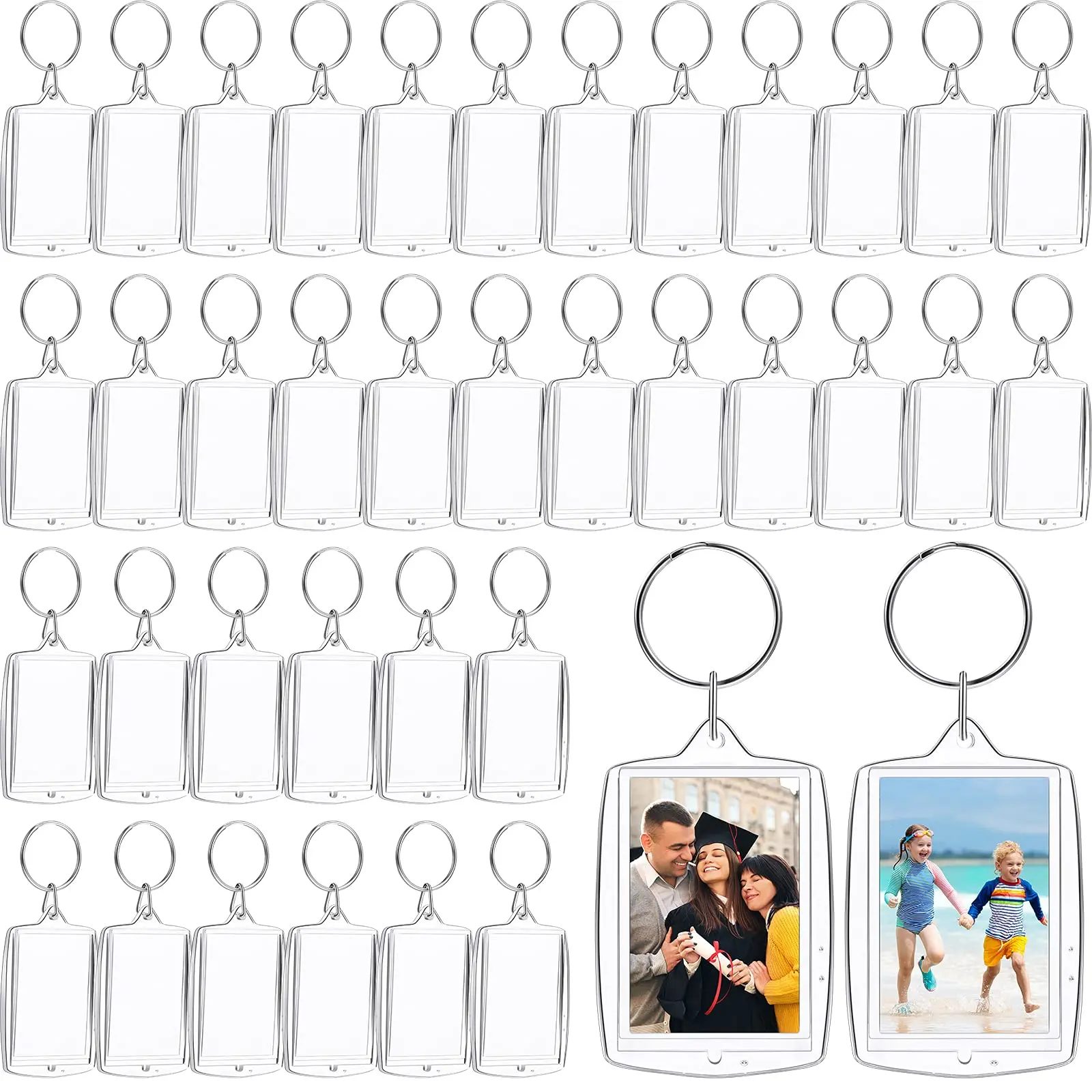 30PCS Photo Insert Keychain Clear Acrylic Picture Keychains Picture Frame Key Chain Rectangle Blank Photo Keychains