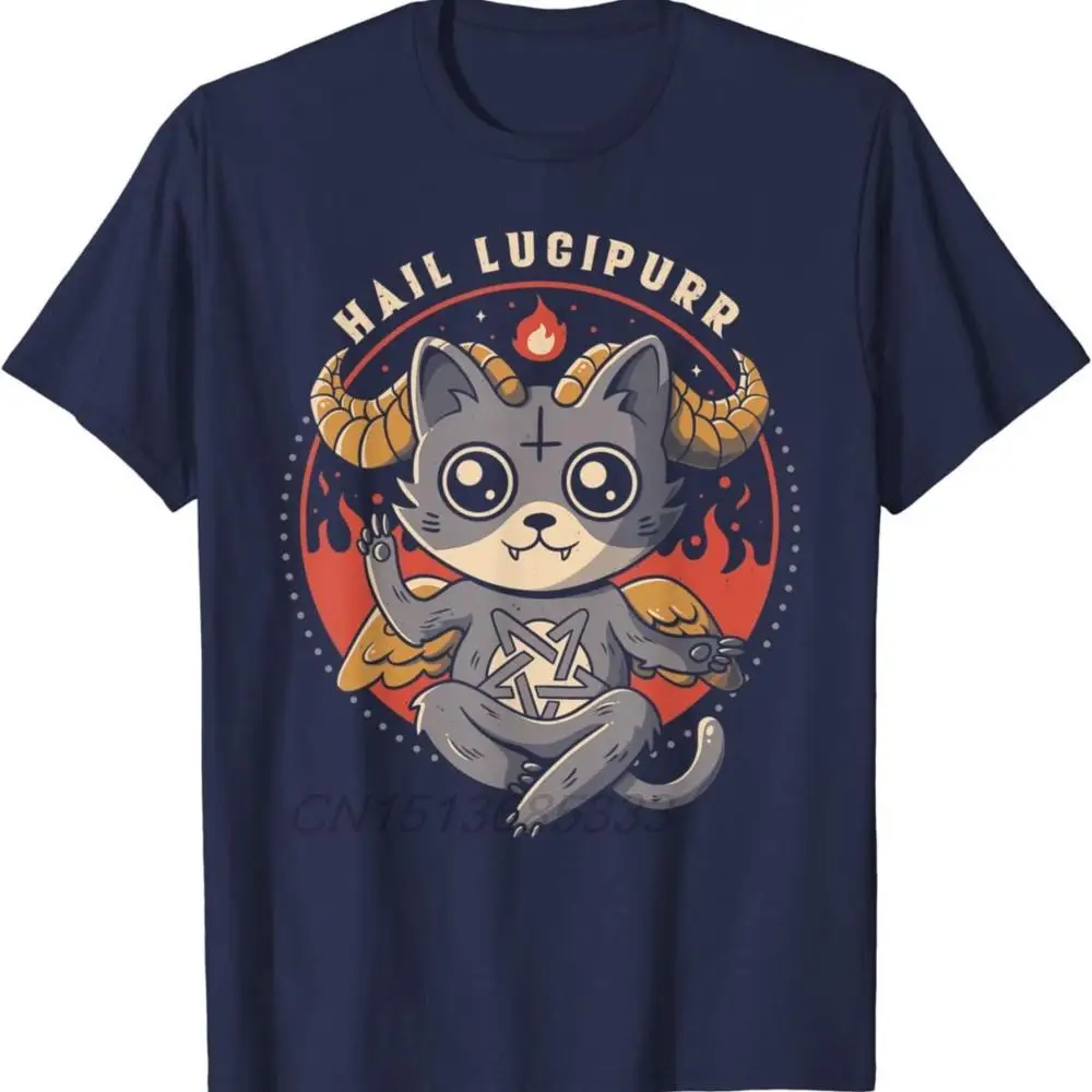 Hail Lucipurr Devil Cat Men Retro Cotton T-shirts Pentagram Satan Cute Baphomet Tees Tacocat Spelled Cat and Taco Man Clothing