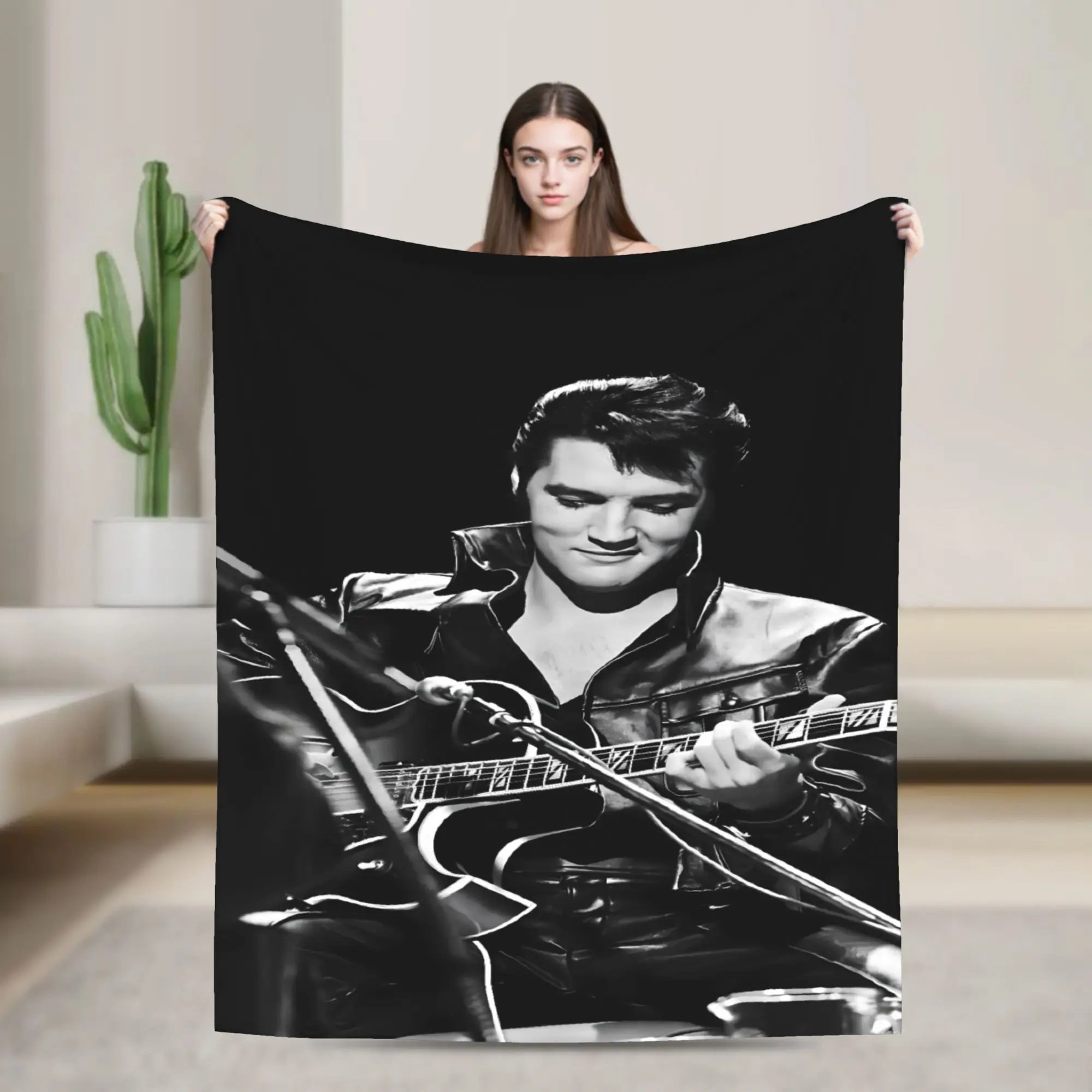 Retro The King E-Elvis Presley Blanket  Picnic Flannel Throw Blanket For Couch Chair Sofa Bed Warm Soft Custom Quality Bedspread