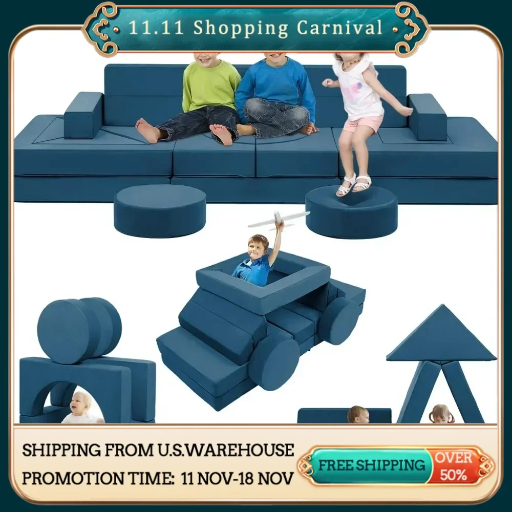 Children's Convertible Sofa, 22Pcs Modular Kids Play Couch for Playroom & Bedroom, 500+DIY Creativing Couch, Todder Foam Couch