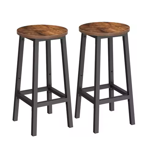 Bar Stools, Set of 2 Bar Chairs, Steel Frame, 25.2 Inch Tall, for Kitchen Dining, Easy Assembly, Industrial Design, Rustic Brown