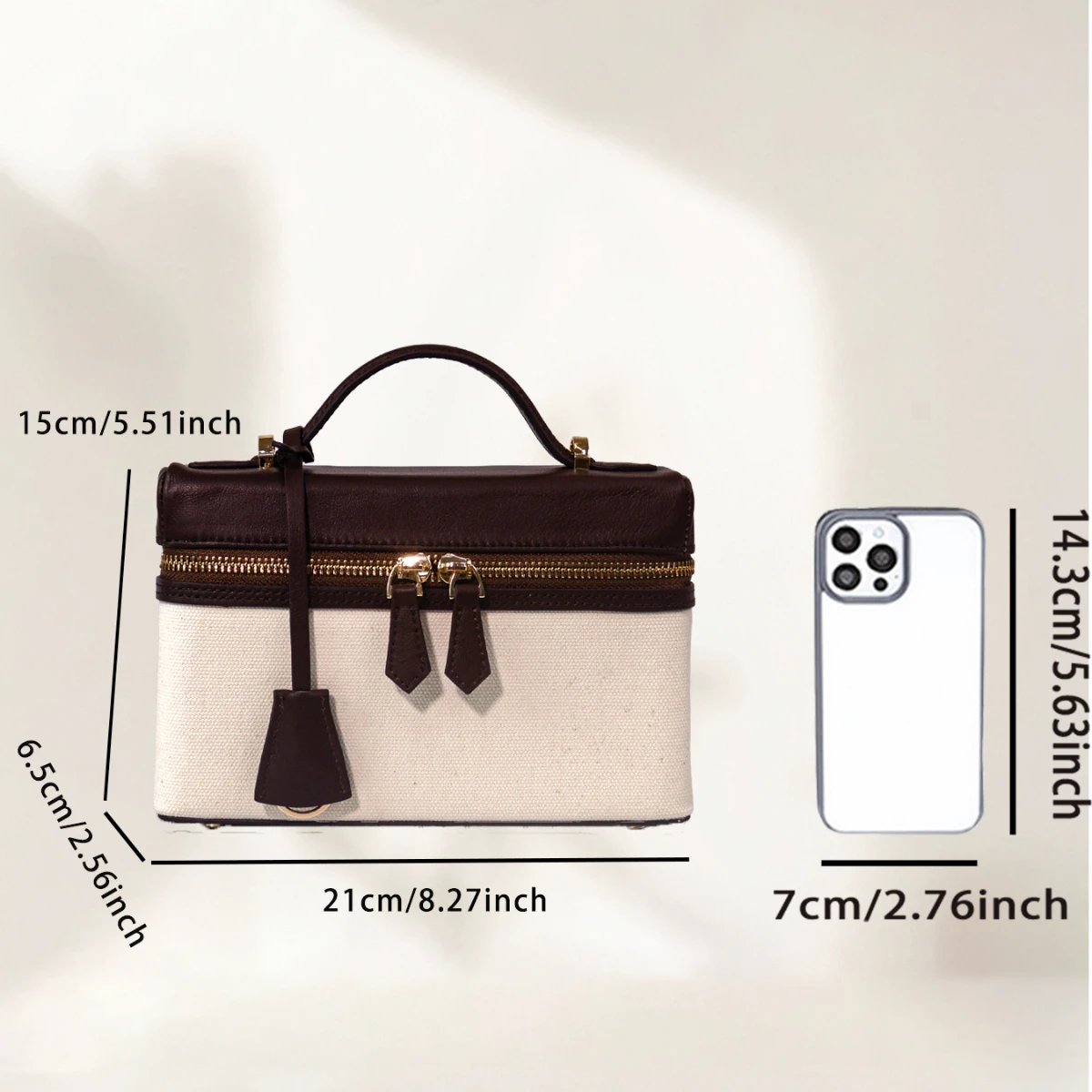 Top Grain Leather Small Square Bag for Women, Color Block Contrast Stitching Designer Handbag, Minimalist Versatile Shoulder Bag