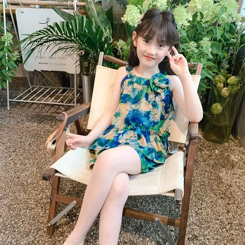 Kinder Mädchen Kleidung 2025 Mode Schlinge Blume Bogen Baby Mädchen Hemd + Streifen Shorts 2 stücke Anzug Kinder Kleidung Sets