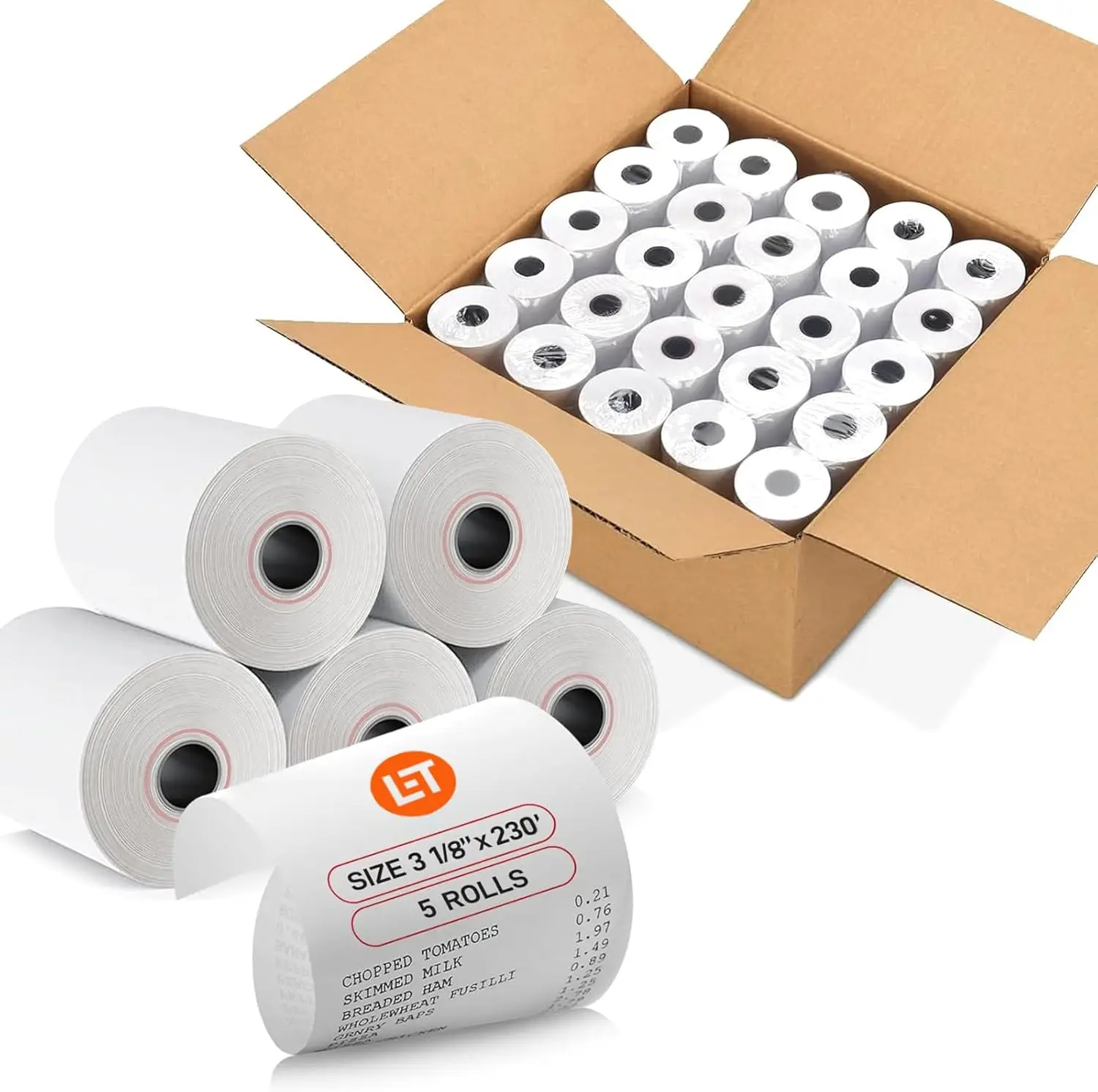 

5 Rolls Premium Thermal Paper, 3 1/8 x 230, Fits All POS Cash Registers, BPA Free