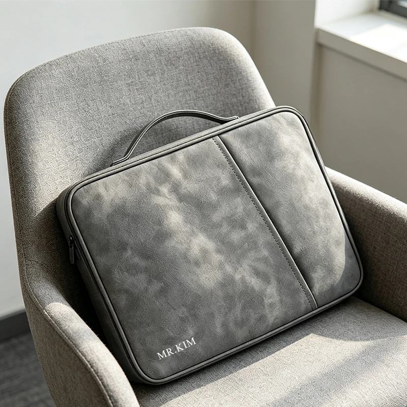Custom Name Business Portable Briefcase PU Leather Waterproof Large Capacity Laptop Bag Personalized Man Luxury Simple Handbag