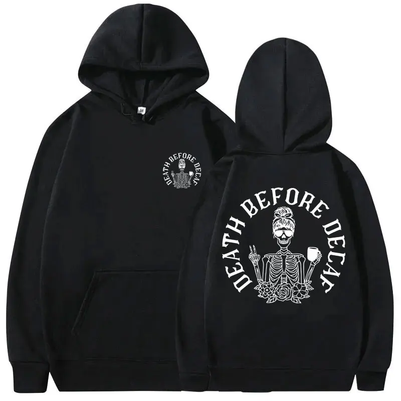 Death Before Decaf Hoodie Men Women Halloween Pumpkin Spice Coffee Hooded Sweatshirt Male Fashion Oversized Long Sleeve Hoodies