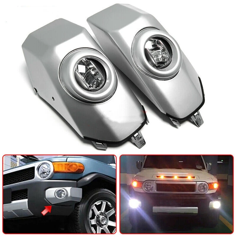 1 Pair Car LED Fog Light For-Toyota Fj Cruiser 2007-2014 Fog Lamp Frame DRL Daytime Running Light