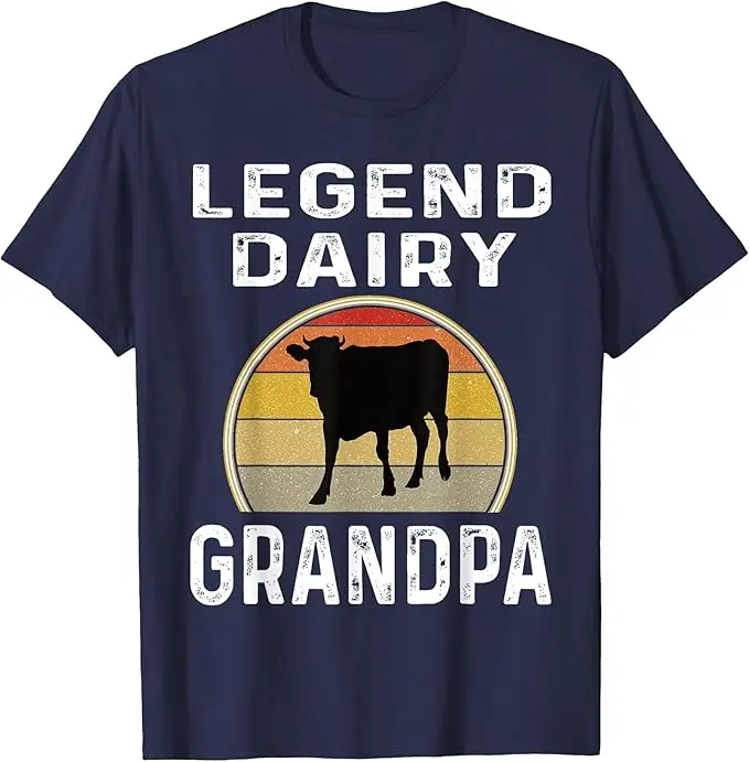 Legend Dairy Grandpa Retro Sunset Cow Farming Funny Cattle T-Shirt Y2k Dairy Farmer Novelty Gifts Humor Farming Saying Tee Tops
