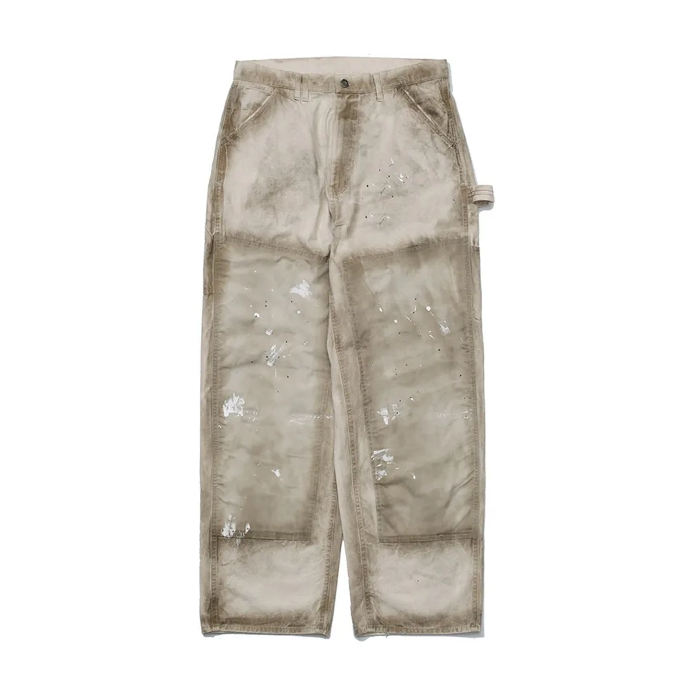 Japanese Washed Used Splashed Ink Dirty Logging Pants Loose Straight Leg Workwear Casual Distressed Pants