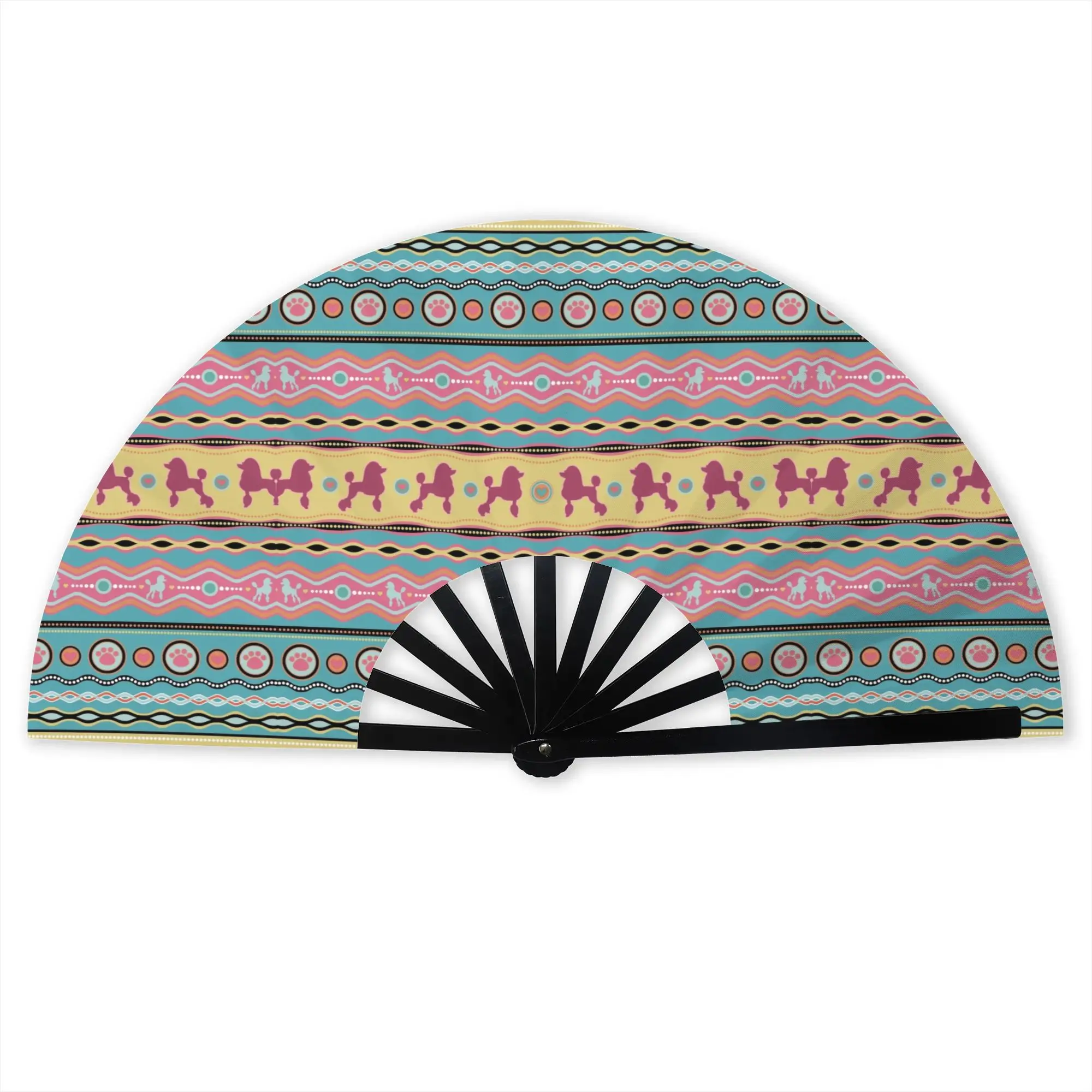 Customized Pet Dog Poodle Love Portable Pocket Fan Outdoor  Polyester Folding Fan Chinese Dance Handheld Cooling Fans
