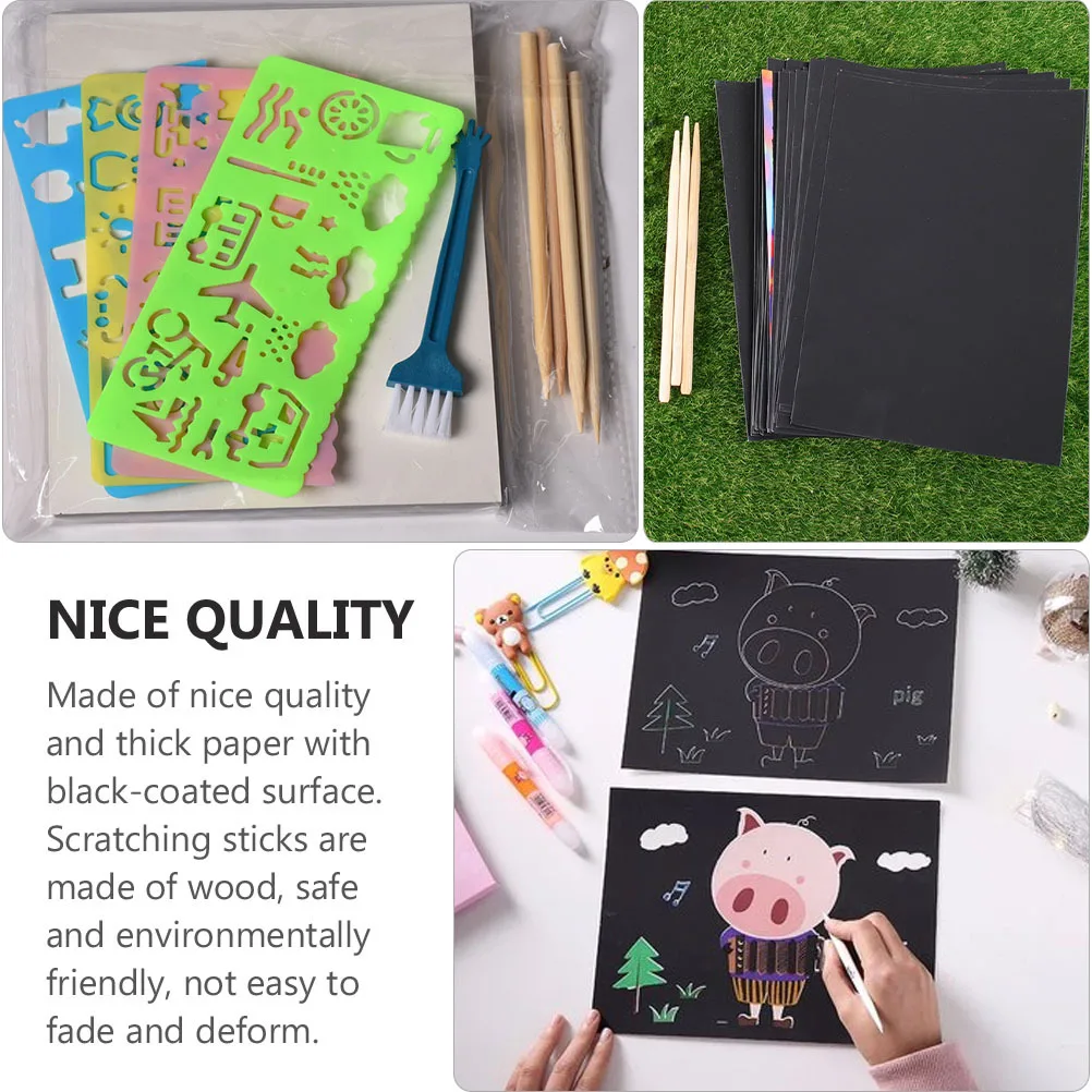 1 conjunto 1 conjunto kit para crianças grosso preto folhas de papel de risco diy desenho artesanato conjunto raspar arte artesanato materiais de arte