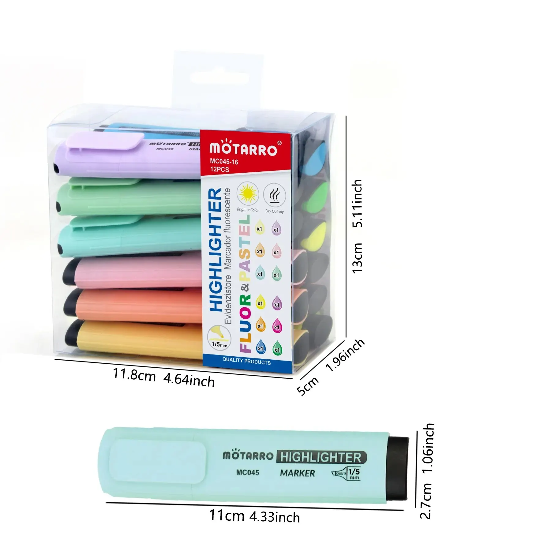 MOTARRO 12Pcs Pvc Box Markers Fluorescent Colors Tiny Highlighter Pen Chisel Tip Cute Kawaii Design for Writing Graffiti Drawing image 6