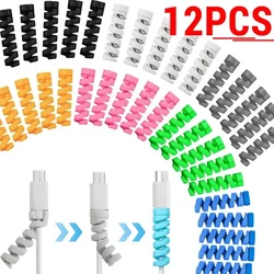 12-1PCS Cable Protector Silicone Charge Cable Spiral Winder Wire Protector Cover for iPhone Phone USB Charger Cable Organizer