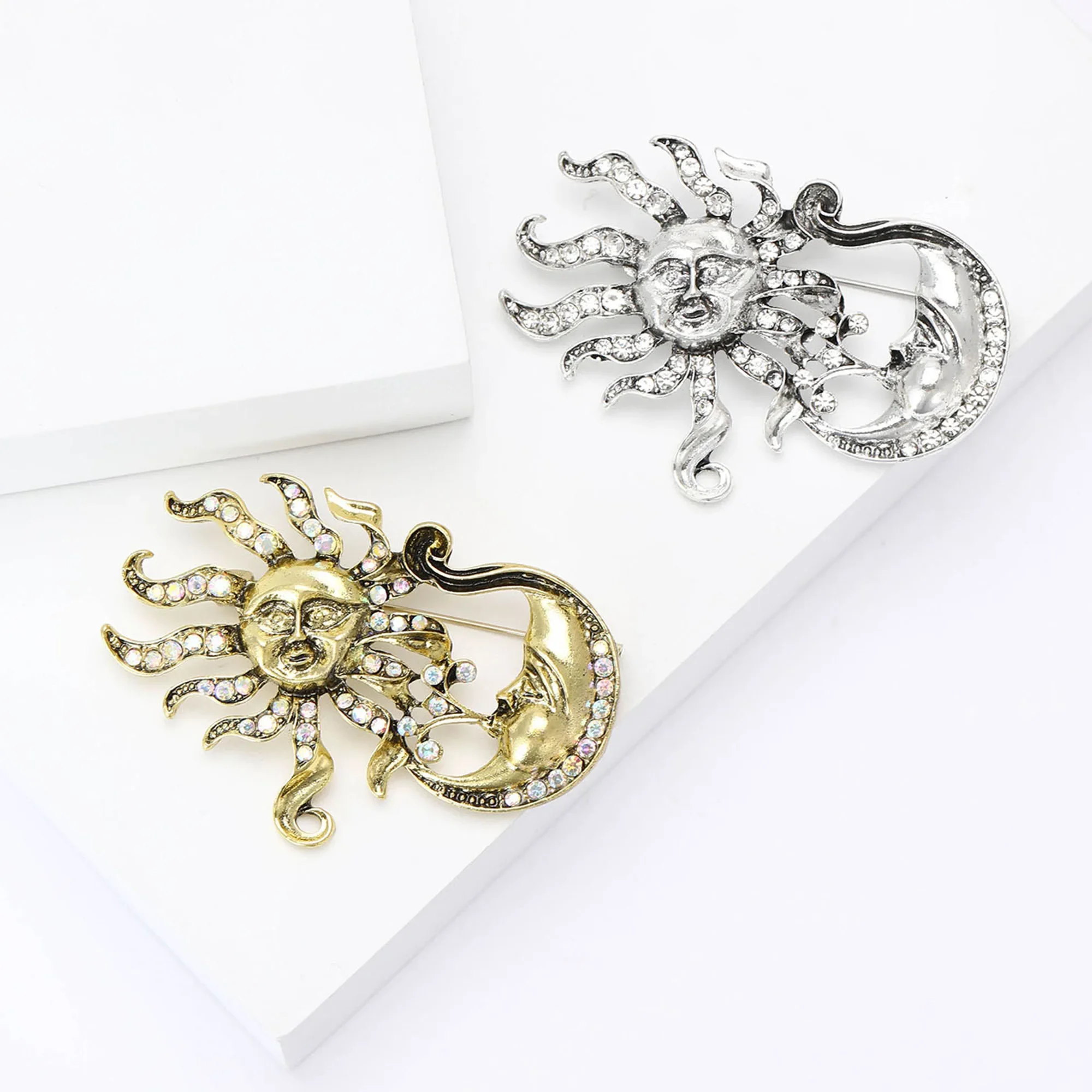 Ramadhan Rhinestone Moon Brooch for Women Unisex Glossy Sun Pins Event Funny Luxury Gifts New Year Friends Decoration