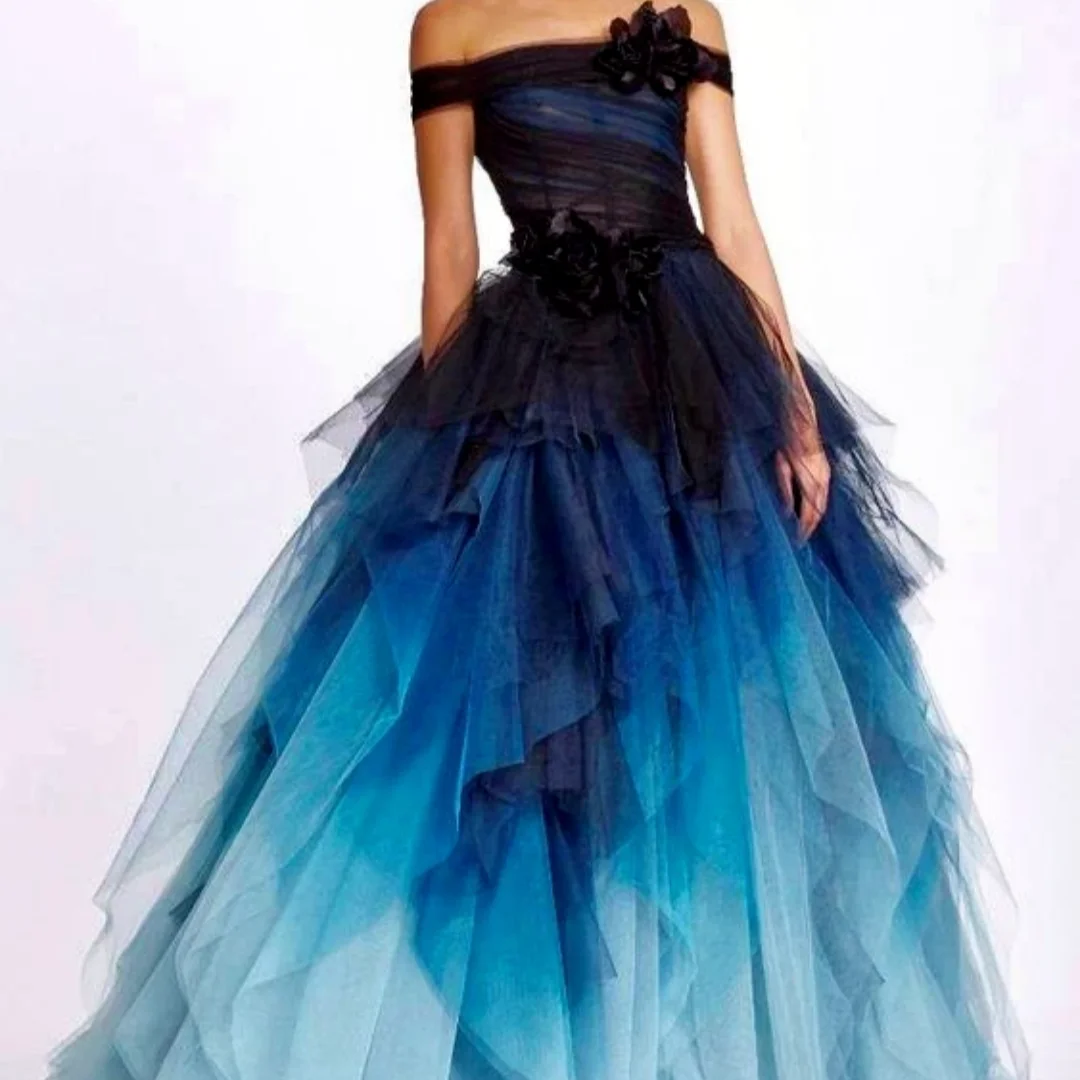 

Halloween Party Dresses Long Tulle Dress Lush Layered Evening Dress Women Blue Tulle Ball Gown Dress Dark Blue Prom Dress