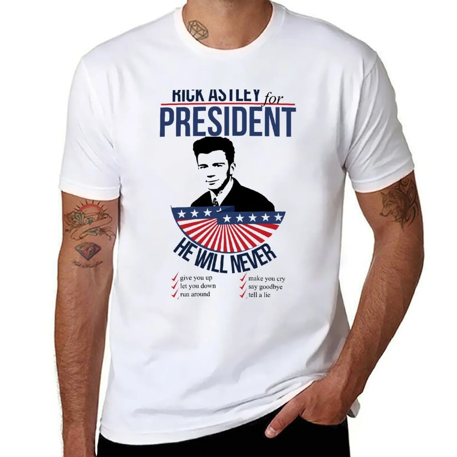 Rick Astley für Präsident T-Shirt Herren T-Shirts Grafik Anime T-Shirts für Herren T-Shirt