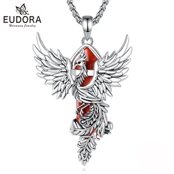 Eudora Phoenix Twining Hexagonal Prismatic Redstone Necklace Punk Healing Stone Pendant Personality Jewelry for Women Man Gift