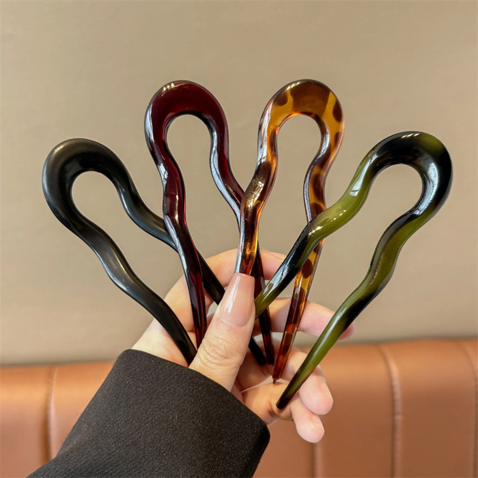 1 x wellenförmiges Haarstäbchen-Set, 4 gemischte Farben, U-Clips, eleganter Haarschmuck für stilvolle Hochsteckfrisuren für Damen