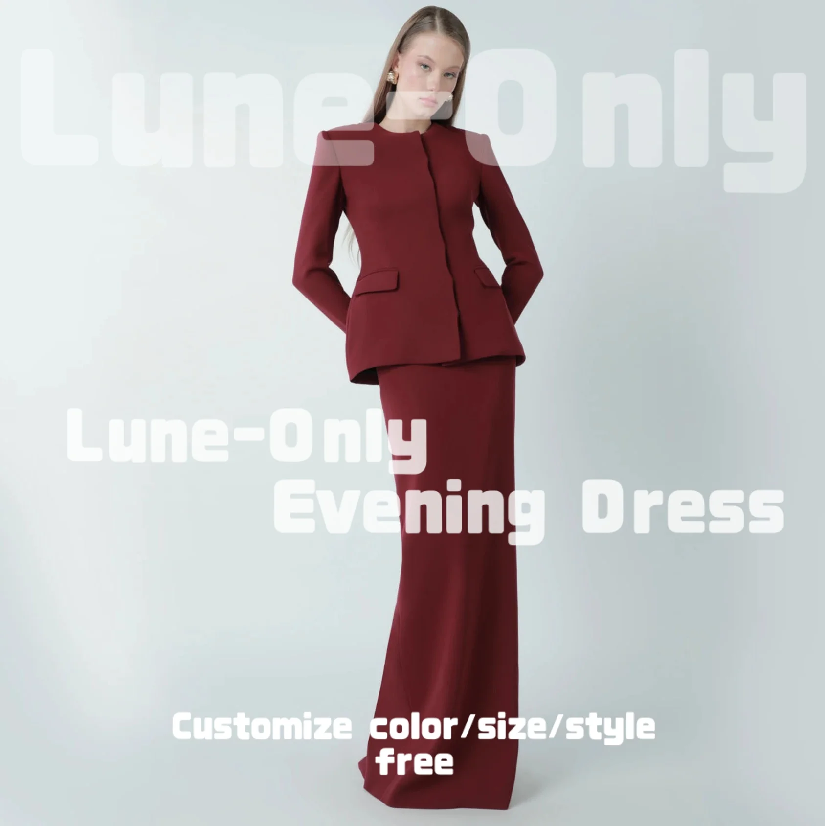 Vestidos de Noche color Burdeos, manga larga, cuello redondo, personalizados, 2 piezas, largo hasta el suelo, elegante vestido de fiesta, vestido Formal de graduación