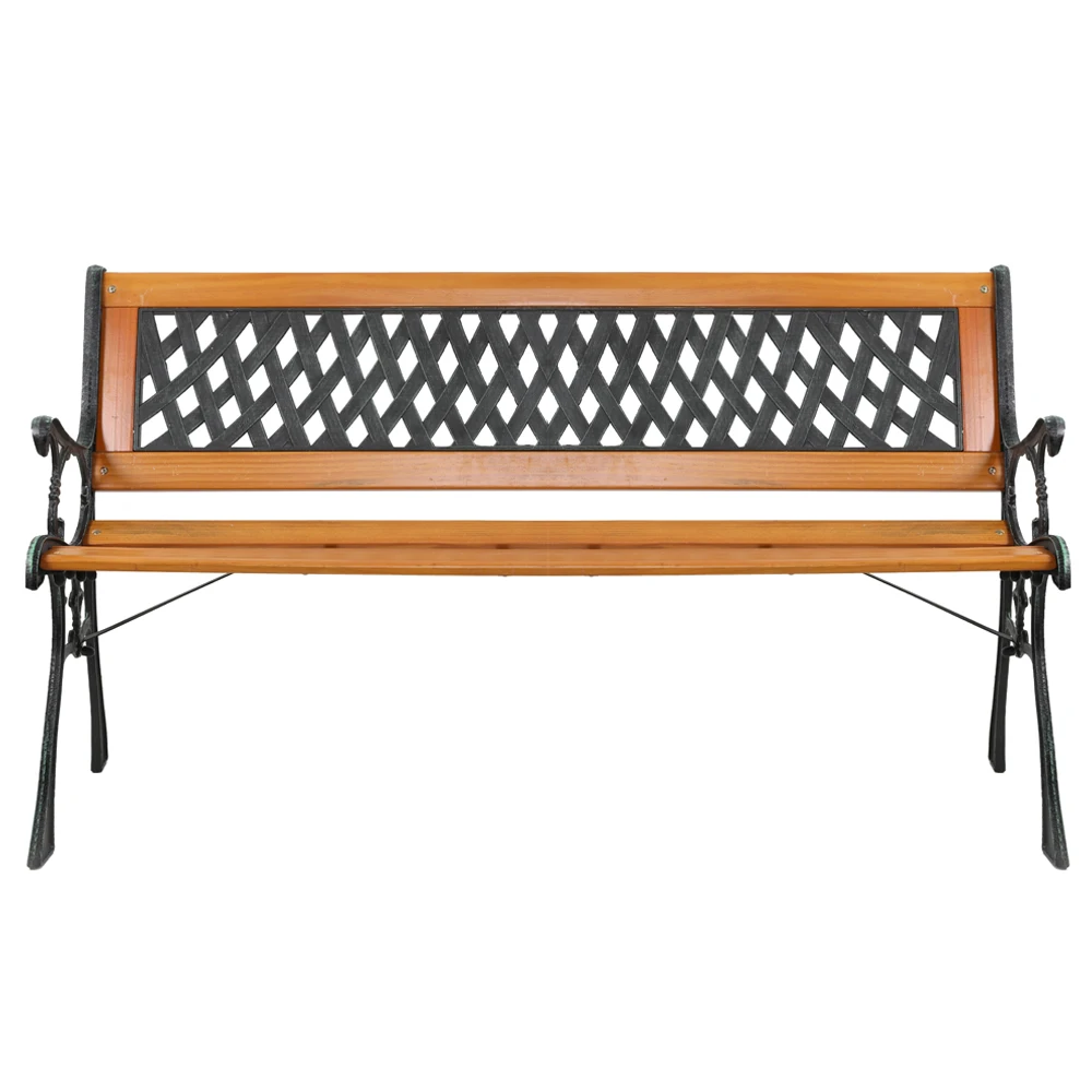 Grid flat backrest iron wood bench