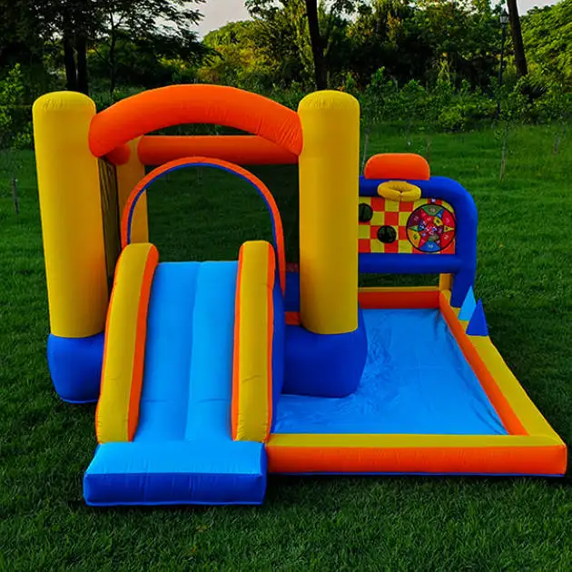 

Inflatable Water Bounce House Castle With Slide And Basketball Hoop Must-Have Backyard Kids Summer Cooling Play Toy