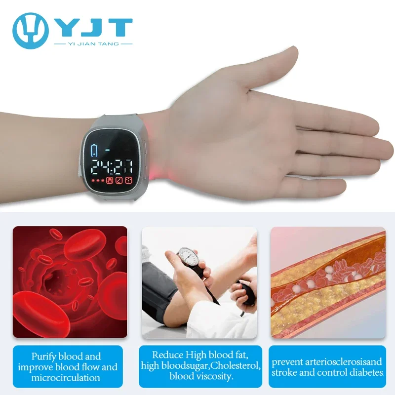 Luz roja, bajo nivel, glucosa en sangre, 650nm, Semiconductor, lllt, reloj de terapia de pulsera láser para Diabetes, reloj inteligente médico