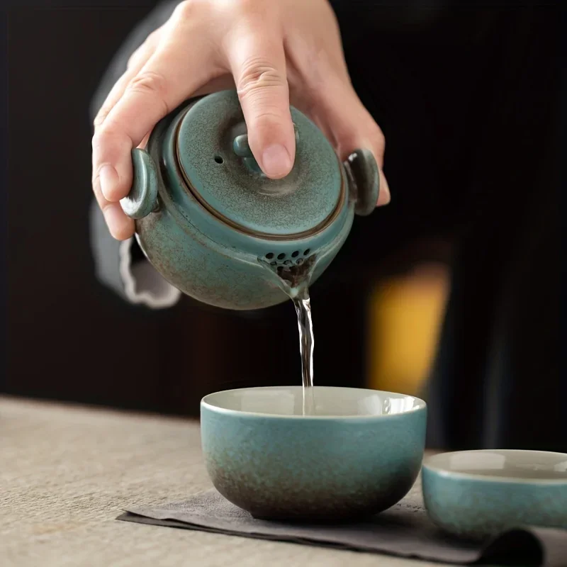 

Handmade Kung Fu Ceramic Teapot and Tea Cup Set for Travel, Office, Living Room, Camping - Portable and Creative Gift