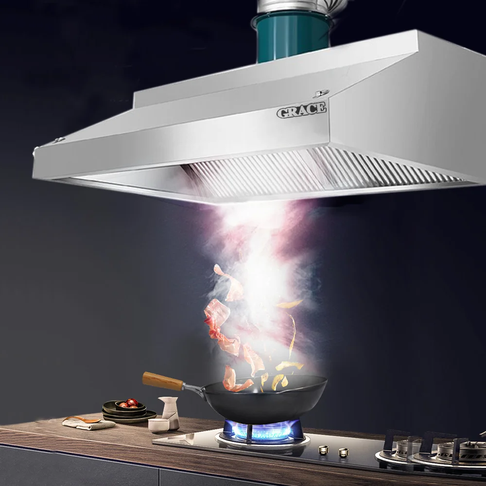 Grace Restaurant Kitchen Appliance Range Hood Stainless Steel Customized Kitchen Island Extractor BBQ Hoods