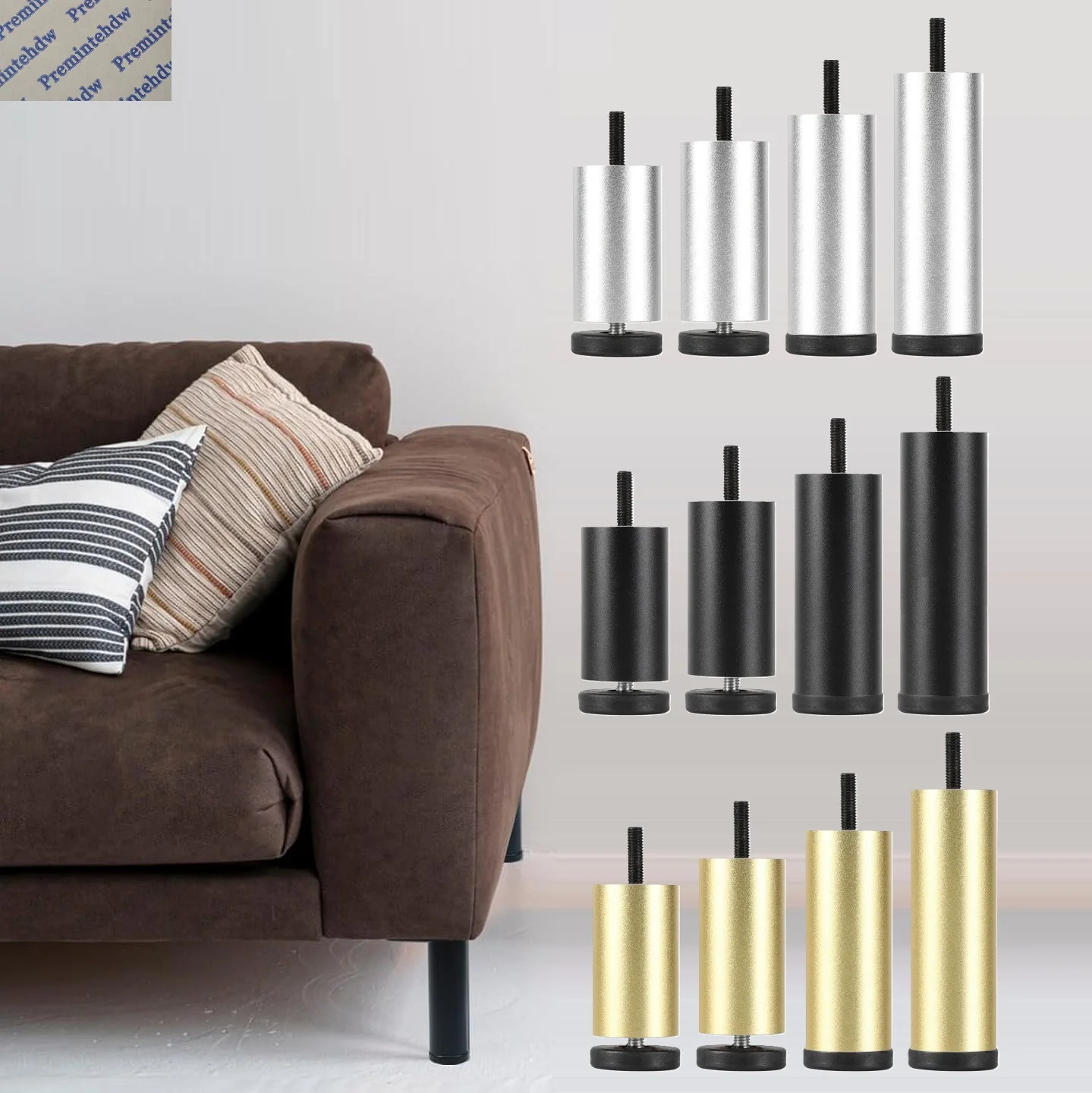 4Pcs Aluminum Dia.38mm Furniture Leg Levellig Feet With M8 Theaded Bolt Cupboard Sofa Bed Washing Machine
